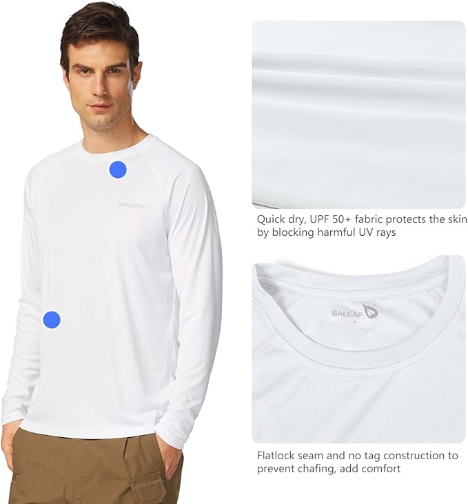 baleaf Men's Sun Protection Shirts UV SPF UPF 50+ Long Sleeve Rash Guard Fishing Running Quick Dry Lightweight