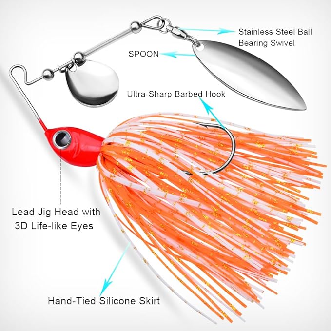 Spinnerbait Fishing Lure, Hard Metal Jig Spinner Baits Kits Swimbait for Bass Trout Pike Salmon Walleye Freshwater Saltwater 5pcs/Pack