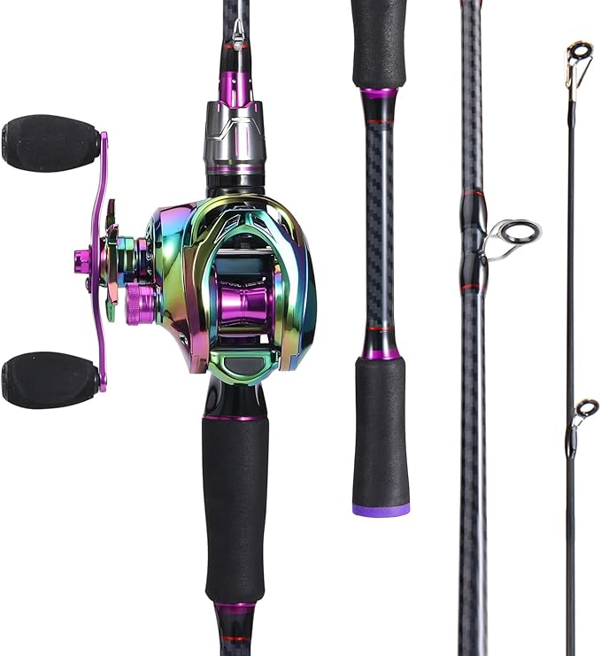Sougayilang Baitcasting Fishing Combos, Carbon&Glass Fiber Composite 2 Piece Fishing Rods with Casting Reel- 6'0"