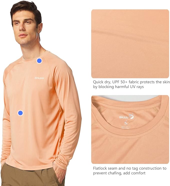 baleaf Men's Sun Protection Shirts UV SPF UPF 50+ Long Sleeve Rash Guard Fishing Running Quick Dry Lightweight