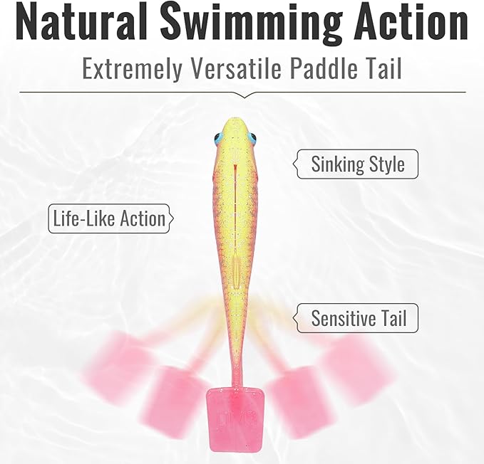 TRUSCEND Easy Catch Soft Lures, Unique Vibrating Swim Action and Trembly Sinking Move for More Bites, Amazing Soft Swimbaits for Family Fishing, Well-Made Fishing Lures for Bass Trout Crappie Walleye