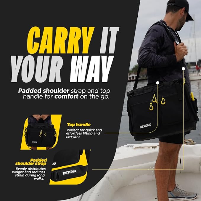 Beyond Fishing Hauler Tackle Bags - Water Resistant With Hard Molded Bottom - Perfect for Fresh Water & Salt Water Fishing Tackle Storage - Holds Tackle Boxes and Fishing Gear