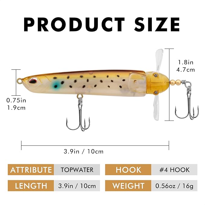 TRUSCEND PoPobait with BKK Hooks, Top Water Plopper Fishing Lures for Bass Walleye Pike Catfish Musky Perch, Floating Lure for Freshwater or Saltwater, Amazing Teasers Fishing Gifts for Family Fishing