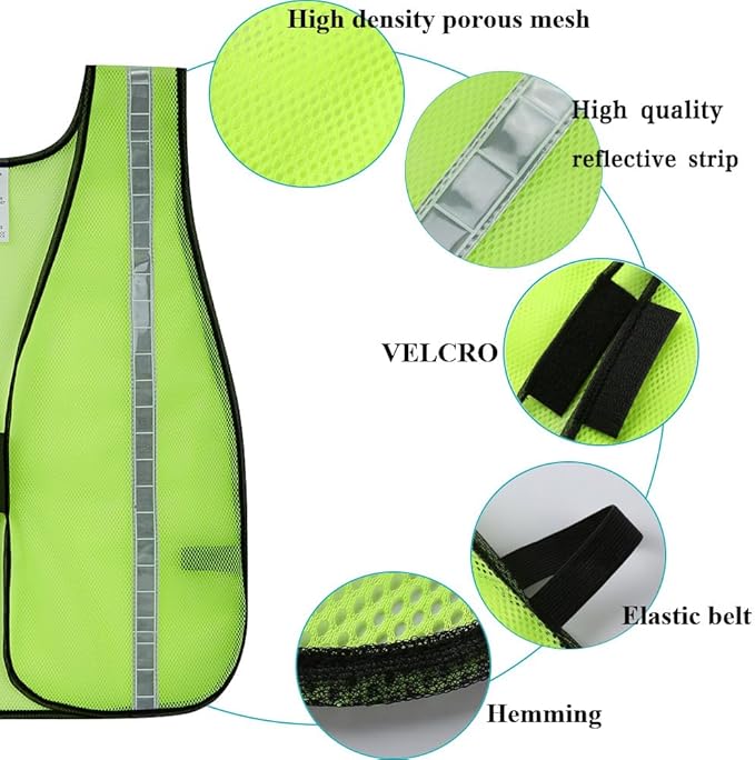 SIFE 10 Pack High Visibility Reflective Safety Vest,Made from Breathable and Neon Yellow Mesh Fabric,light weight for Man and Woman(Yellow-White, 10 pack)
