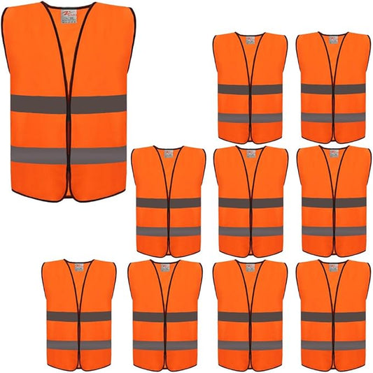 ZOJO High Visibility Safety Vests,Adjustable Size,Lightweight Mesh Fabric, Wholesale Reflective Vest for cycling, skateboarding, or walking back to school -Fits for Boy and Girls (10 Pack,Neon Orange)