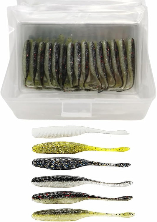 Slow Sinking Soft Fishing Lures Paddle Tail Worm Kit, 3in /3.7in /4.5in - 6 Colors Tail-Wagging Soft Baits with Salt-Infused for Bass/Walleye/Crappie Finesse Fishing,48/60/90Pack.