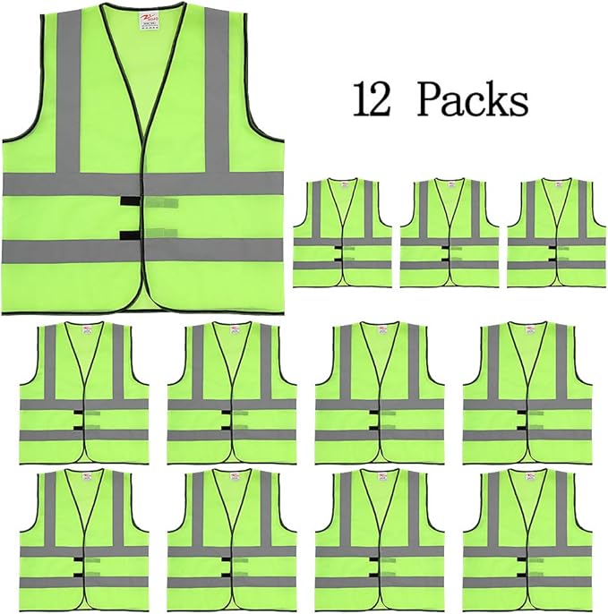 zojo Normal Visibility Safety Vests, 12 Packs,Adjustable Size,Thin & Lightweight Fabric, Wholesale Safety Vest for Outdoor Works, Cycling, Jogging, Walking,Sports (Neon Yellow Thin Version)