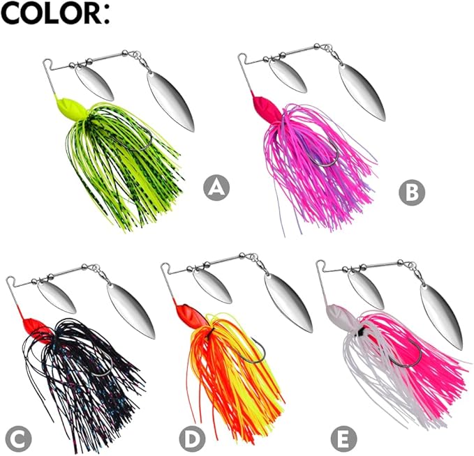 Spinnerbait Fishing Lure, Hard Metal Jig Spinner Baits Kits Swimbait for Bass Trout Pike Salmon Walleye Freshwater Saltwater 5pcs/Pack
