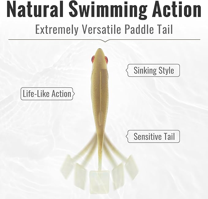 TRUSCEND Easy Catch Soft Lures, Unique Vibrating Swim Action and Trembly Sinking Move for More Bites, Amazing Soft Swimbaits for Family Fishing, Well-Made Fishing Lures for Bass Trout Crappie Walleye