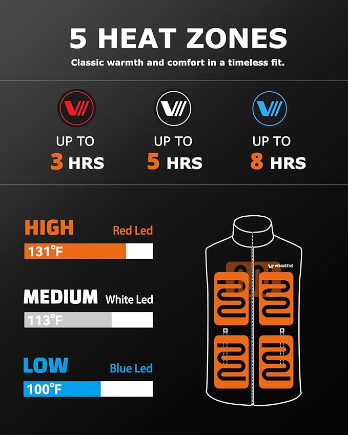 Venustas Men's Heated Down Vest with Battery Pack 7.4V Included, 90% Duck Down Lightweight Electric Vest for Hiking Hunting
