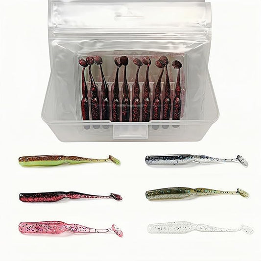 6-Color Paddle Tail Swimbaits 2.75" 1/10oz T-Tail Soft Plastic Lures - Dual-Tone Lifelike Design, High Elasticity, Durable for Bass,Crappie Fishing (60 Pack)