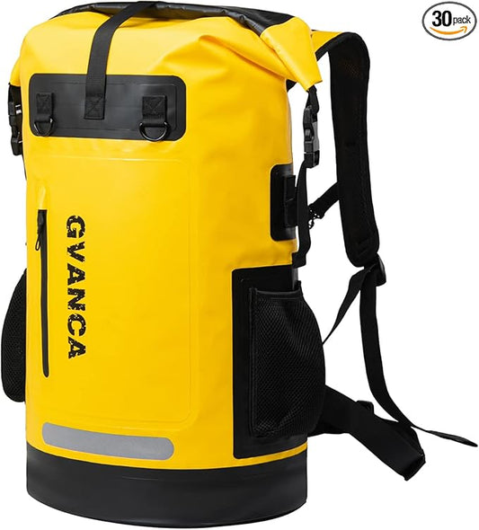 Waterproof Dry Bag Backpack for Kayaking, Roll Top Kayak Dry Backpack, Floating Outdoor Dry Sack Boating Sailing Canoeing Rafting Fishing Camping 55L Yellow