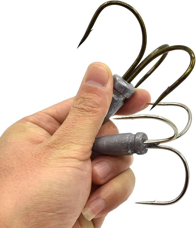 4 Pcs Snagging Hooks Snagging Weighted Treble Hooks （6/0, 8/0, 10/0, 12/0, 14/0,16/0）