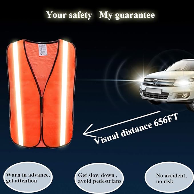 SIFE 1 Pack High Visibility Reflective Safety Vest,Made from Breathable and Neon Orange Mesh Fabric,light weight for Man and Woman(Orange, 1 pack)