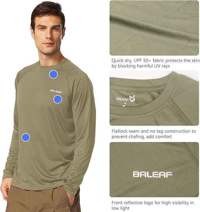 baleaf Men's Sun Protection Shirts UV SPF UPF 50+ Long Sleeve Rash Guard Fishing Running Quick Dry Lightweight