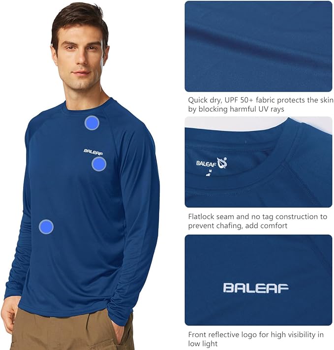 baleaf Men's Sun Protection Shirts UV SPF UPF 50+ Long Sleeve Rash Guard Fishing Running Quick Dry Lightweight
