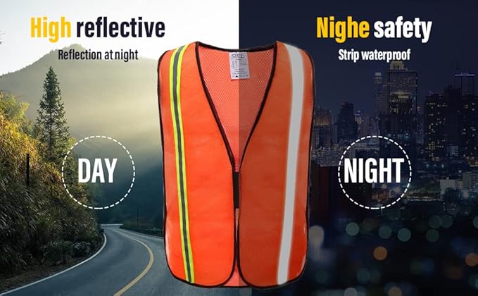 SIFE 1 Pack High Visibility Reflective Safety Vest,Made from Breathable and Neon Orange Mesh Fabric,light weight for Man and Woman(Orange, 1 pack)