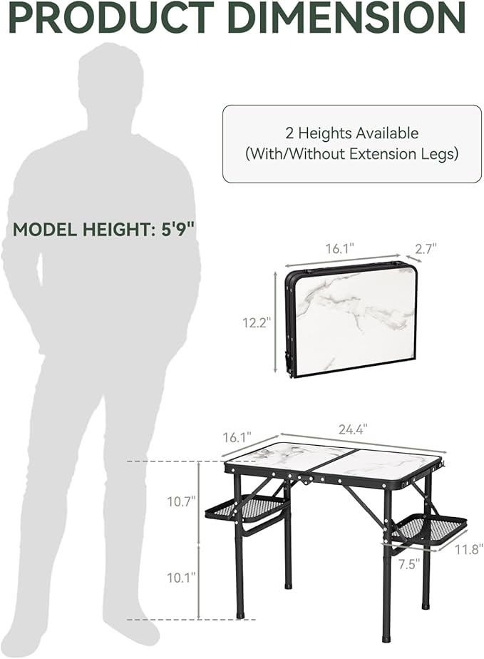 Titanker Folding Camping Table Small 2ft, Small Camp Table Portable with 50% Extra Space, Folding Picnic Table, Portable Beach Tables, Car Camping Essentials, Aluminum Light Solid