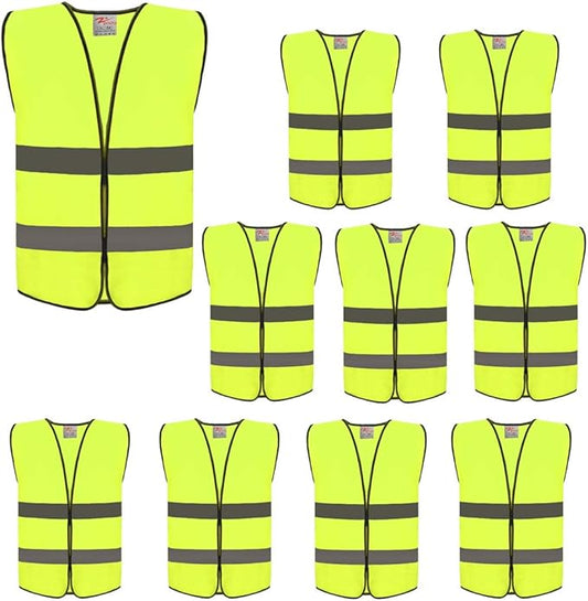 zojo High Visibility Kids Safety vests Adjustable Size, Ages:13+(10 Packs, Kids-L-Neon Yellow)
