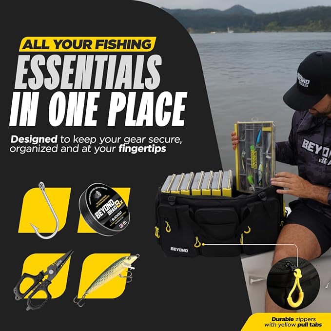 Beyond Fishing Hauler Tackle Bags - Water Resistant With Hard Molded Bottom - Perfect for Fresh Water & Salt Water Fishing Tackle Storage - Holds Tackle Boxes and Fishing Gear