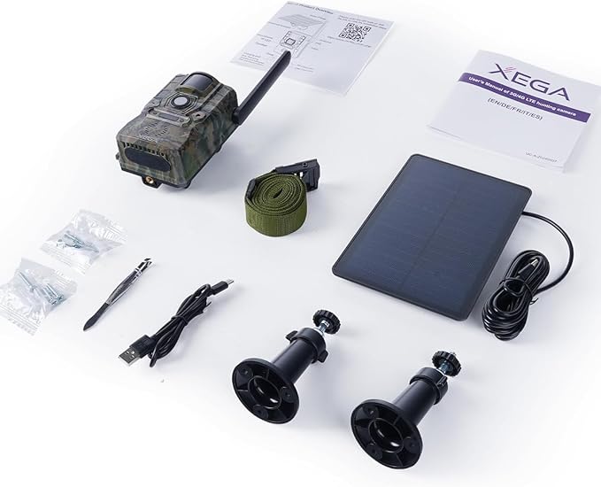 Xega 4G Solar Cellular Trail Camera with Live Feed, 2K GPS 7800mAh Wildlife Camera, No Glow 940nm Night Vision Motion Detection Instant Alarm 2-Way Audio Cloud/TF, Only Support The Build-in SIM Card