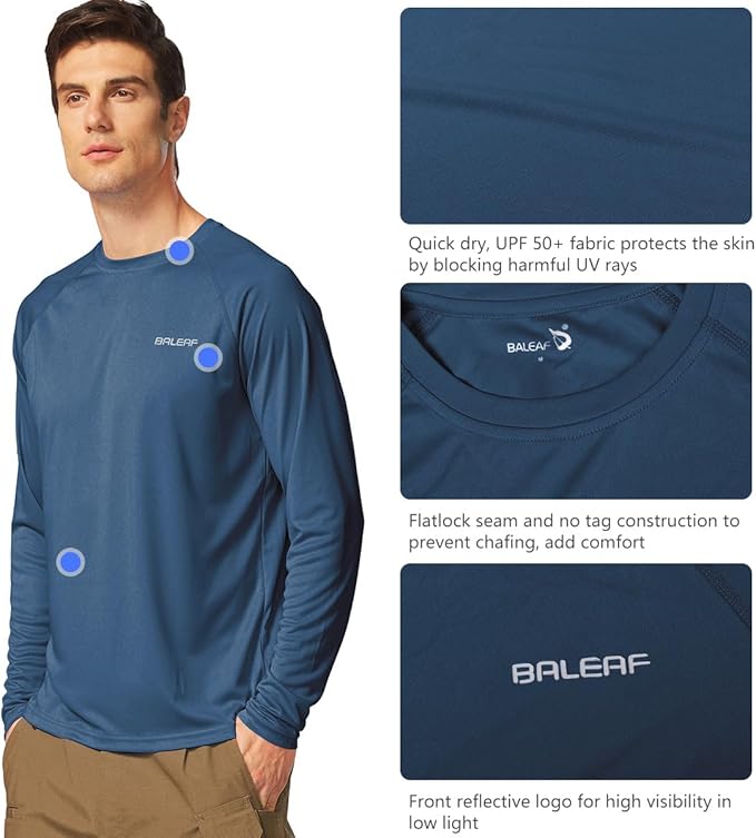 baleaf Men's Sun Protection Shirts UV SPF UPF 50+ Long Sleeve Rash Guard Fishing Running Quick Dry Lightweight