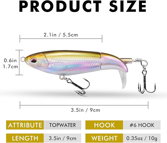 TRUSCEND PoPobait with BKK Hooks, Top Water Plopper Fishing Lures for Bass Walleye Pike Catfish Musky Perch, Floating Lure for Freshwater or Saltwater, Amazing Teasers Fishing Gifts for Family Fishing
