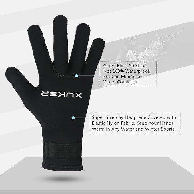 XUKER Water Gloves, 3mm & 5mm Neoprene Five Finger Warm Wetsuit Winter Gloves for Scuba Diving Snorkeling Surfing