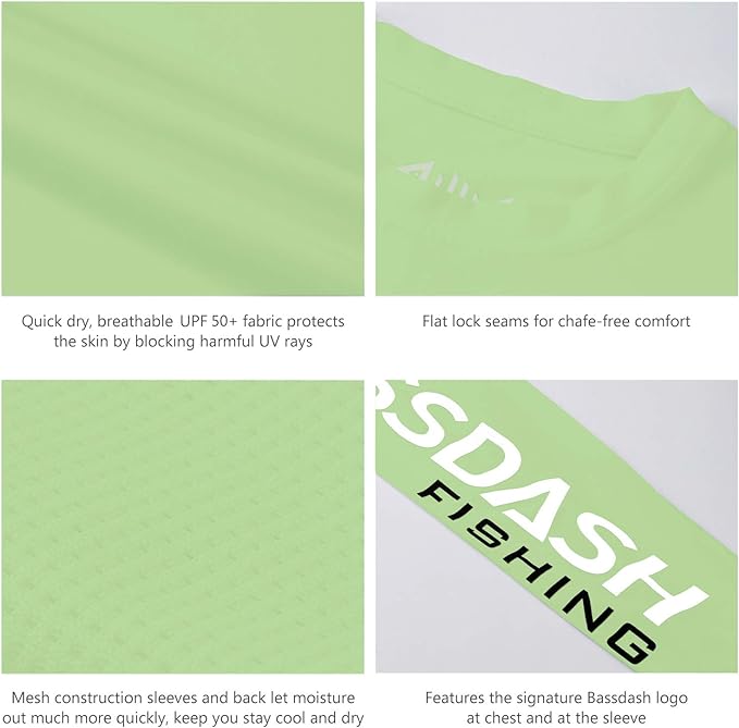 BASSDASH Fishing T Shirts for Men UV Sun Protection UPF 50+ Long Sleeve Tee T-Shirt