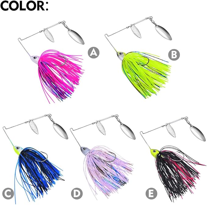 Spinnerbait Fishing Lure, Hard Metal Jig Spinner Baits Kits Swimbait for Bass Trout Pike Salmon Walleye Freshwater Saltwater 5pcs/Pack