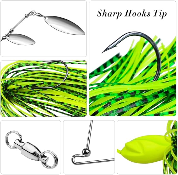 Spinnerbait Fishing Lure, Hard Metal Jig Spinner Baits Kits Swimbait for Bass Trout Pike Salmon Walleye Freshwater Saltwater 5pcs/Pack