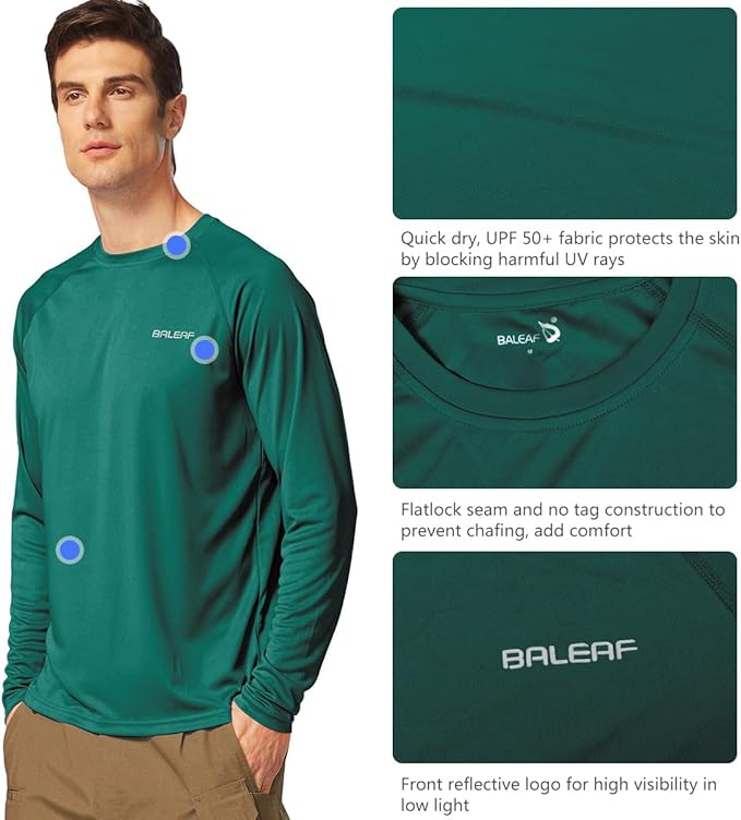 baleaf Men's Sun Protection Shirts UV SPF UPF 50+ Long Sleeve Rash Guard Fishing Running Quick Dry Lightweight