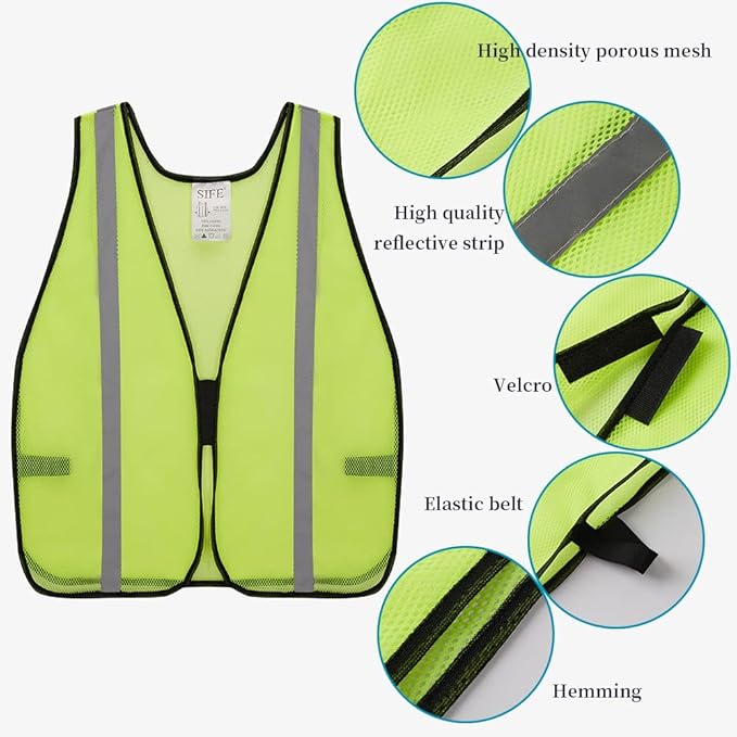 SIFE 1 Pack High Visibility Reflective Safety Vest,Made from Breathable and Neon Yellow Mesh Fabric,light weight for Man and Woman(Yellow-Grey, 1 pack)