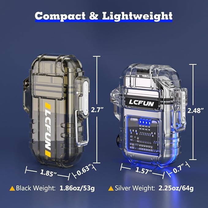 LcFun 2 Pack Waterproof Windproof Torch Lighter Butane Refillable, Electric Dual Arc Plasma Lighter with COB Flashlight and Whistle, Tactical Survival Gear Gadgets for Men for Camping