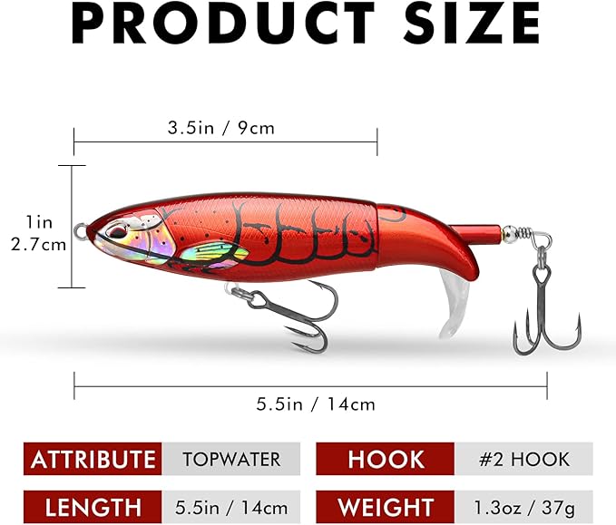 TRUSCEND PoPobait with BKK Hooks, Top Water Plopper Fishing Lures for Bass Walleye Pike Catfish Musky Perch, Floating Lure for Freshwater or Saltwater, Amazing Teasers Fishing Gifts for Family Fishing