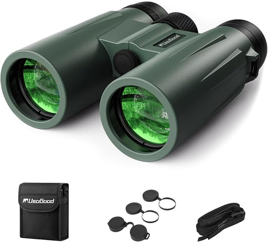 Usogood Professional 12x42 HD Binoculars - High Powered Large View with Clear Low Light Vision - Adults Binoculars for Bird Watching, Hunting, Hiking, Travel, Cruise, Green, AT66V3