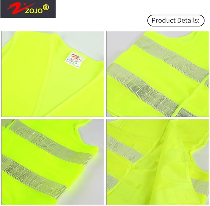 zojo Normal Visibility Safety Vests,12 Pcs, Adjustable Size,Lightweight Mesh Fabric, Wholesale Safety Vest for Outdoor Works, Fits for Men(Neon Yellow Updated)