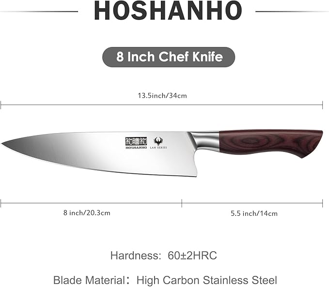 8 Inch Chef Knife for Cooking, Super Sharp High Carbon Stainless Steel Kitchen Knife, Professional Japanese Knife with Durable Wood Handle