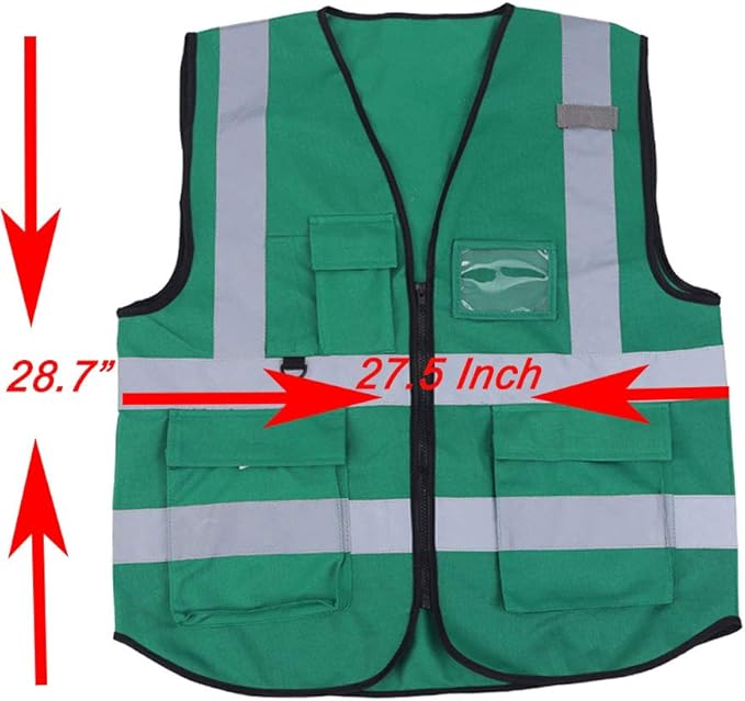 zojo High Visibility Safety Vests With Pockets, Wholesale Reflective Vest for Outdoor Works, Cycling, Jogging, Walking,Sports - Fits for Men and Women Pack of 10 (10, XXXL-Green)