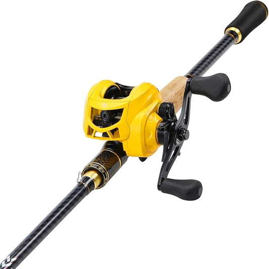 Sougayilang Baitcasting Fishing Combos, Carbon&Glass Fiber Composite 2 Piece Fishing Rods with Casting Reel- 6'0"