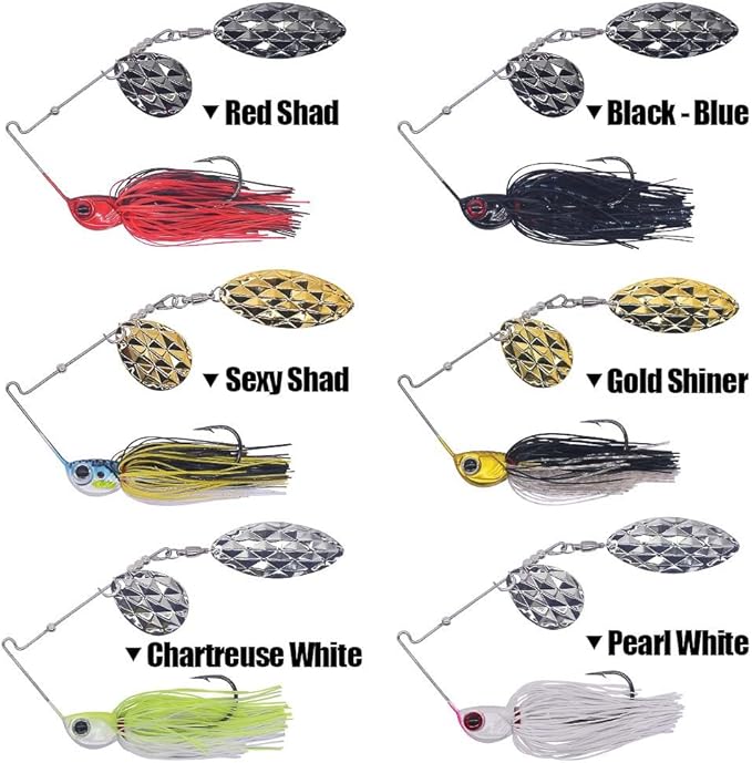 XFISHMAN-Spinner-Baits-for-Bass-Fishing-Lures-Colorado Blade Spinnerbait Set 1/4 oz & 3/8 oz 6 Colors for Bass Pike Crappie & Trout Fishing
