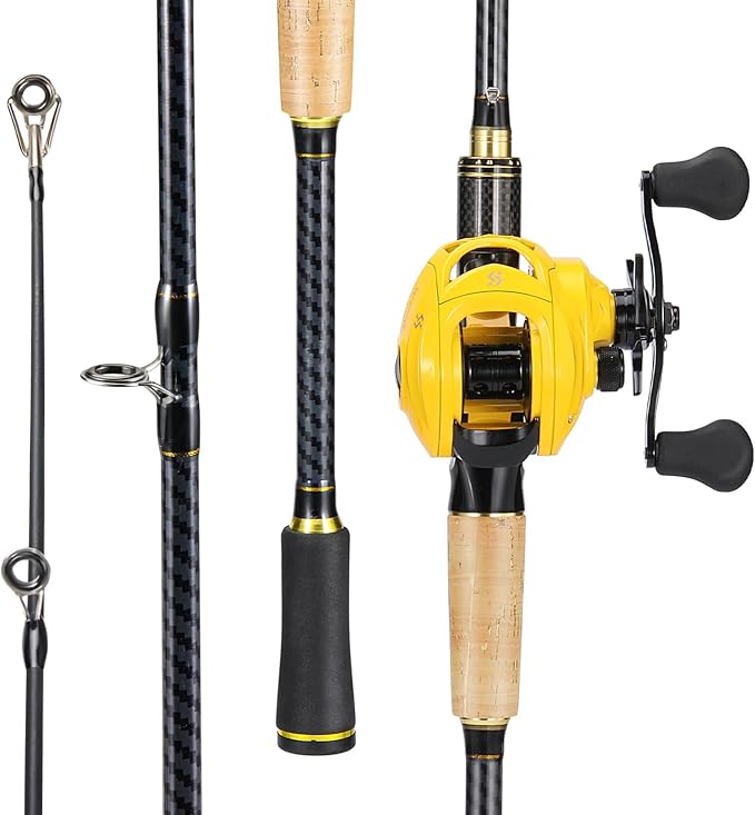 Sougayilang Baitcasting Fishing Combos, Carbon&Glass Fiber Composite 2 Piece Fishing Rods with Casting Reel- 6'0"