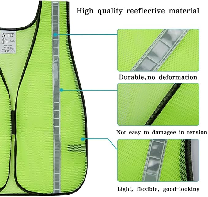 SIFE 10 Pack High Visibility Reflective Safety Vest,Made from Breathable and Neon Yellow Mesh Fabric,light weight for Man and Woman(Yellow-White, 10 pack)