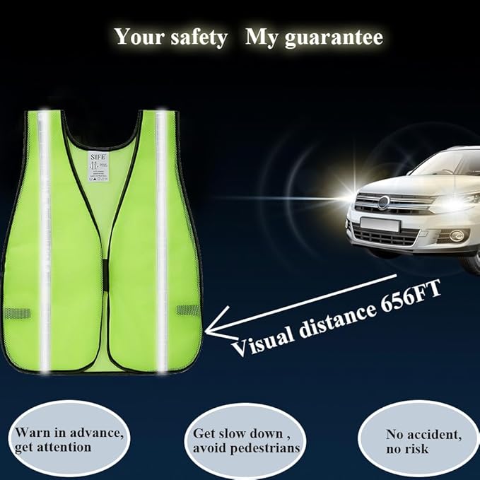 SIFE 10 Pack High Visibility Reflective Safety Vest,Made from Breathable and Neon Yellow Mesh Fabric,light weight for Man and Woman(Yellow-White, 10 pack)