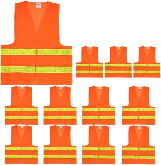 zojo Normal Visibility Safety Vests,12 Pack,Adjustable Size,Thin & Lightweight Mesh Fabric, Wholesale Safety Vest for Outdoor Works, Fits for Men Neon Orange Updated
