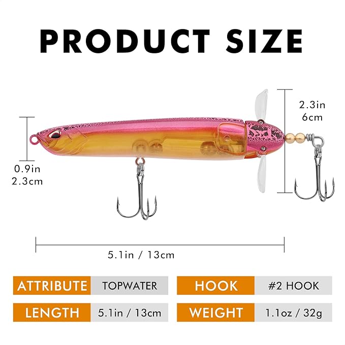 TRUSCEND PoPobait with BKK Hooks, Top Water Plopper Fishing Lures for Bass Walleye Pike Catfish Musky Perch, Floating Lure for Freshwater or Saltwater, Amazing Teasers Fishing Gifts for Family Fishing