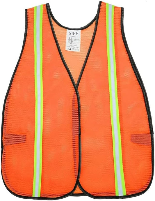 SIFE 1 Pack High Visibility Reflective Safety Vest,Made from Breathable and Neon Orange Mesh Fabric,light weight for Man and Woman(Orange, 1 pack)
