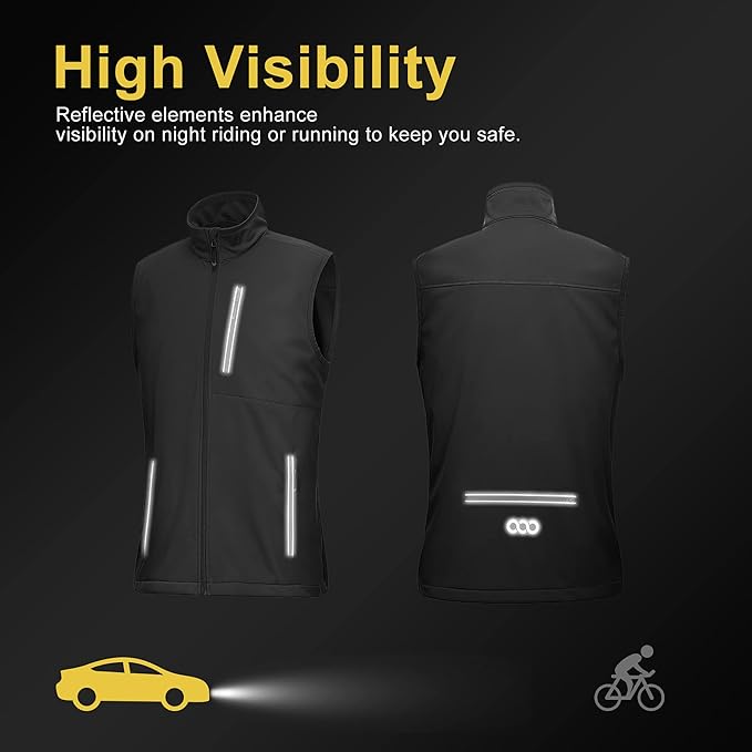 33,000ft Men's Windproof Lightweight Golf Vest Outerwear with Pockets, Softshell Sleeveless Jacket for Running Hiking Sports