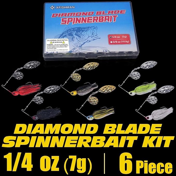 XFISHMAN-Spinner-Baits-for-Bass-Fishing-Lures-Colorado Blade Spinnerbait Set 1/4 oz & 3/8 oz 6 Colors for Bass Pike Crappie & Trout Fishing