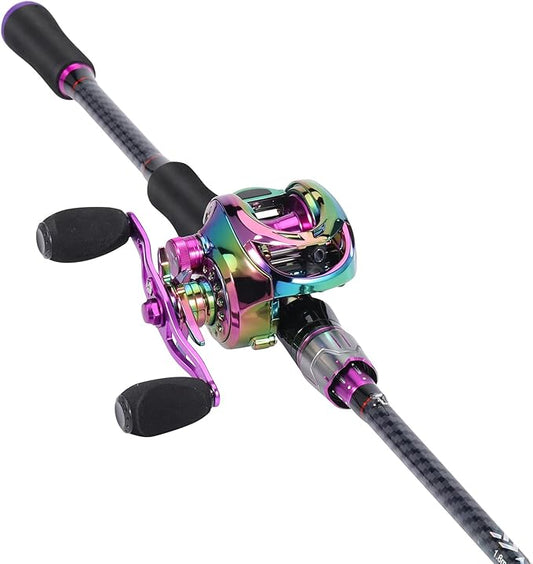 Sougayilang Baitcasting Fishing Combos, Carbon&Glass Fiber Composite 2 Piece Fishing Rods with Casting Reel- 6'0"